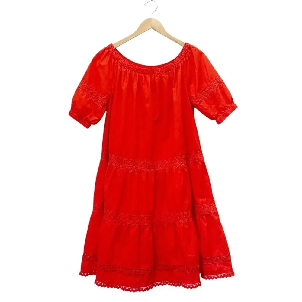 Kate Spade Broom Street Cotton Poplin Tiered Dress Cherry Pepper Red Size Small